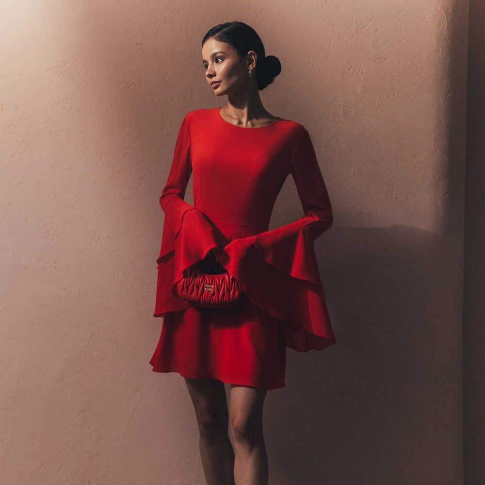 Lichi Mini dress with cuff flounces - Red